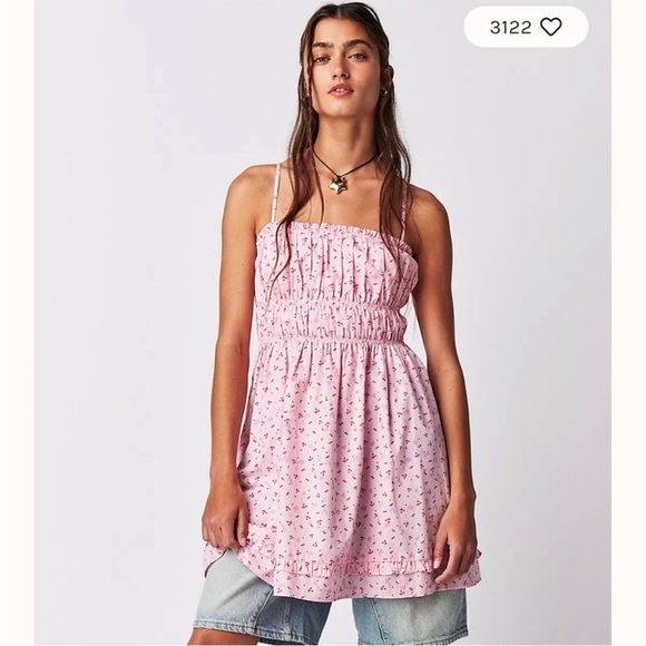 Free People Dresses & Skirts - Free People Gabby Mini Dress Pink Floral Print A Line Pockets Sz M NEW